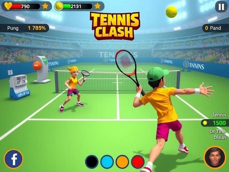 Tennis Clash King gameplay screenshot showing intense match